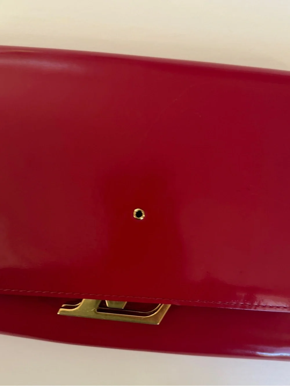 Louis Vuitton Red Patent Louise Clutch with Gold LV Emblem